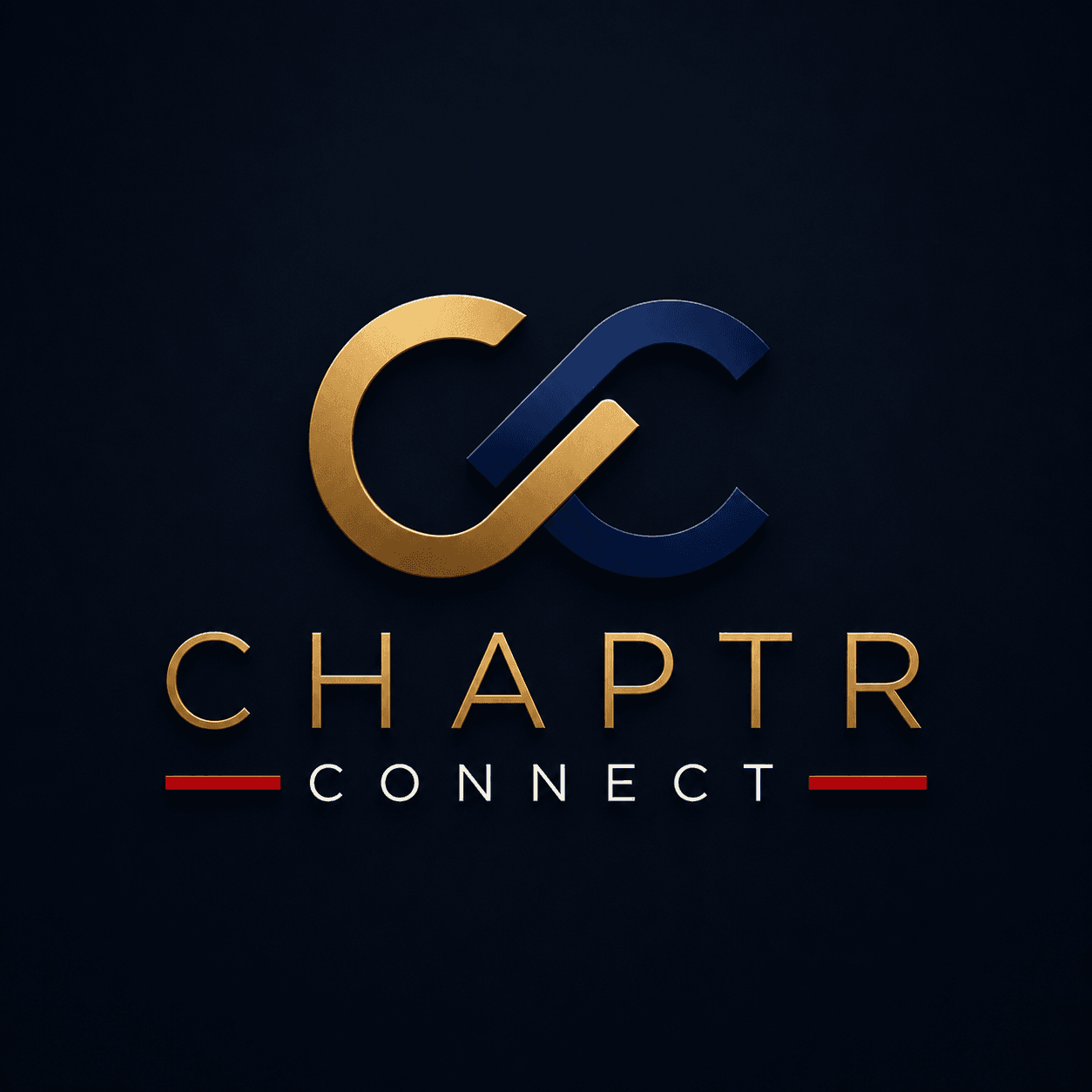 Interlocking gold and navy C logo above CHAPTR CONNECT text on a dark background.